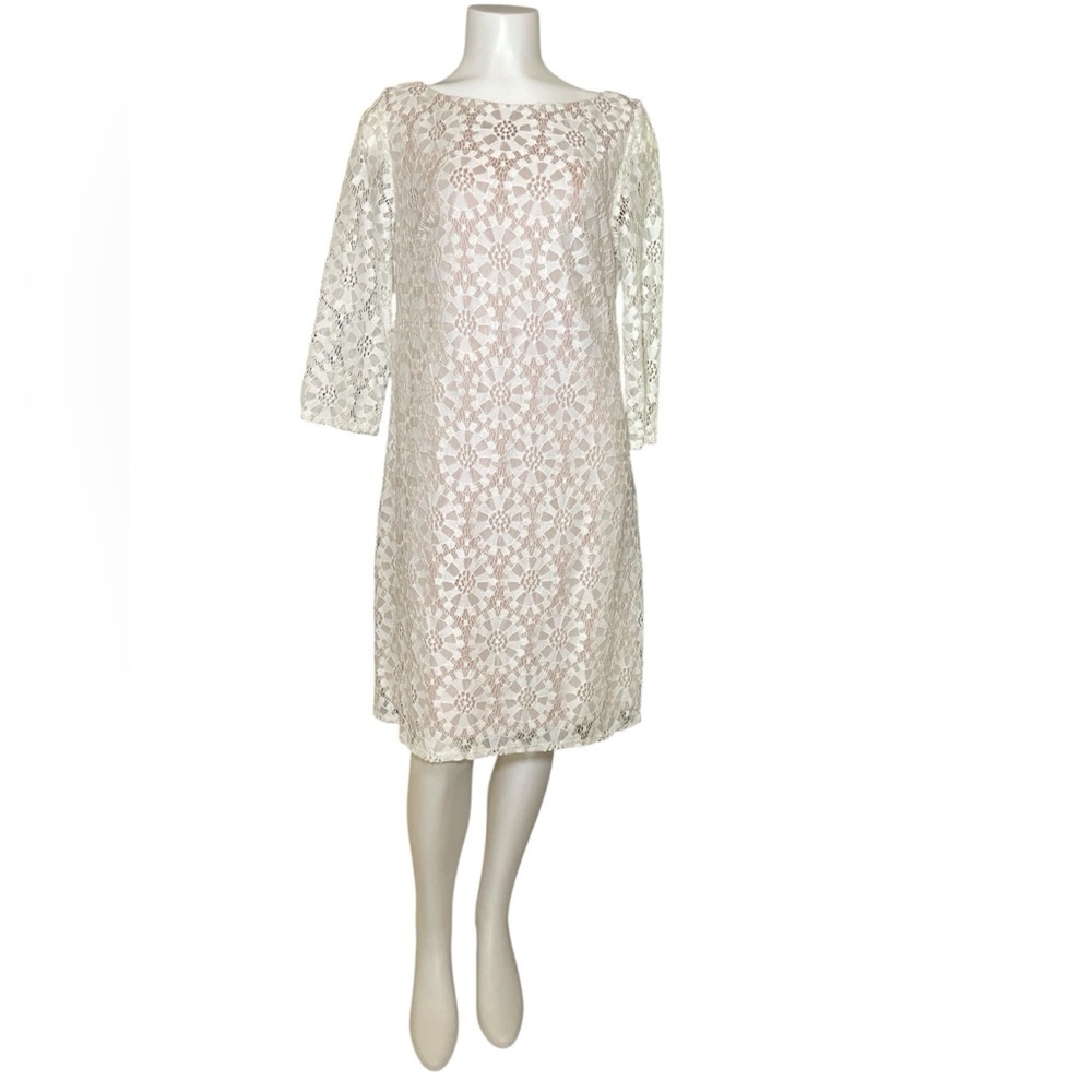 Eliza J White Lace 3/4 Sleeve Dress sz 12
